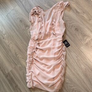 Express Blush One Shoulder Dress with Ruffles